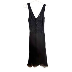 Vintage Y2K Babydoll Midi Dress Black Fairy Whimsygoth Sequin Lace XS/S